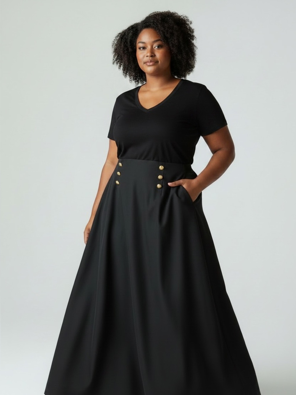 Austin Reed Womens Black Worsted Wool A-Line Long Skirt Size 16 Zip Buttons